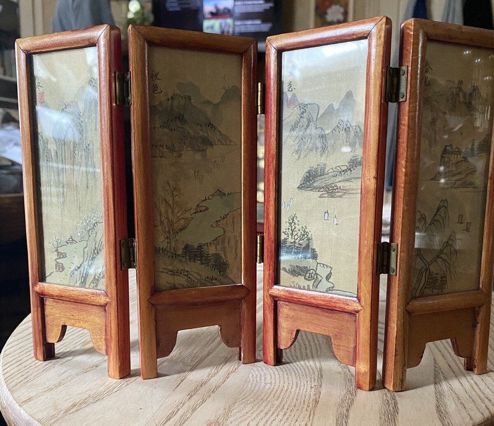 Vintage Chinese Folding Tea Screen Signed And Stamped