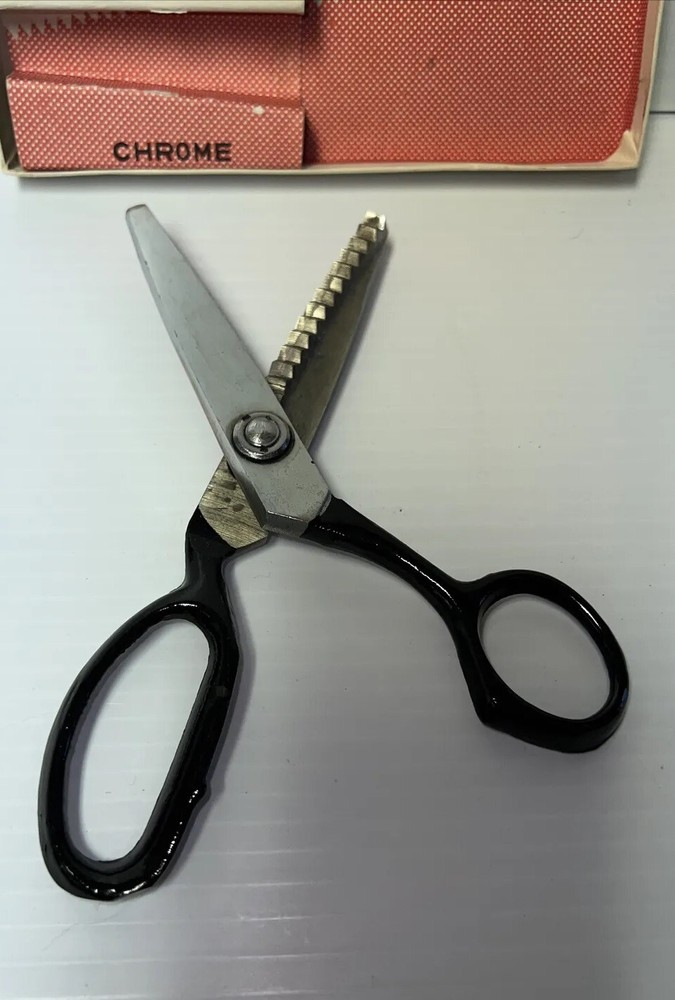 Vintage Pinking Shears Chrome Plated Scissors W/Original Box