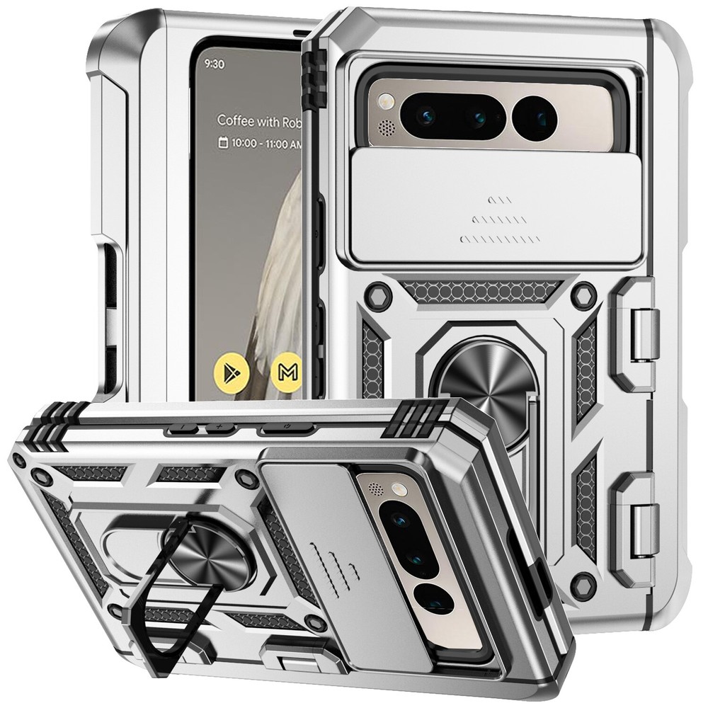 For Google Pixel Fold Heavy Duty Armor Kickstand Case W/ Slide Camera Protector
