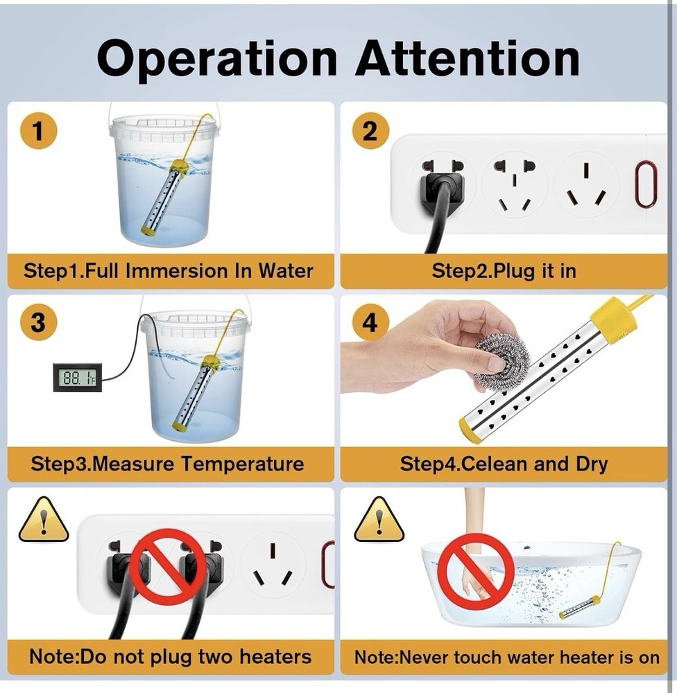 1500W Immersion Water Heater Fast Heating | Digital LCD Thermometer for Bath