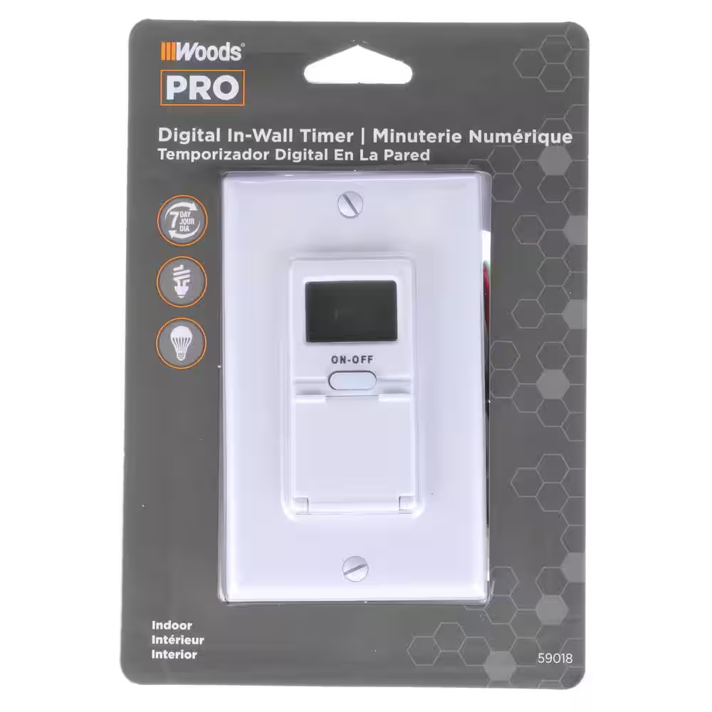 15-Amp 7-Day In-Wall Programmable Digital Timer Switch, White