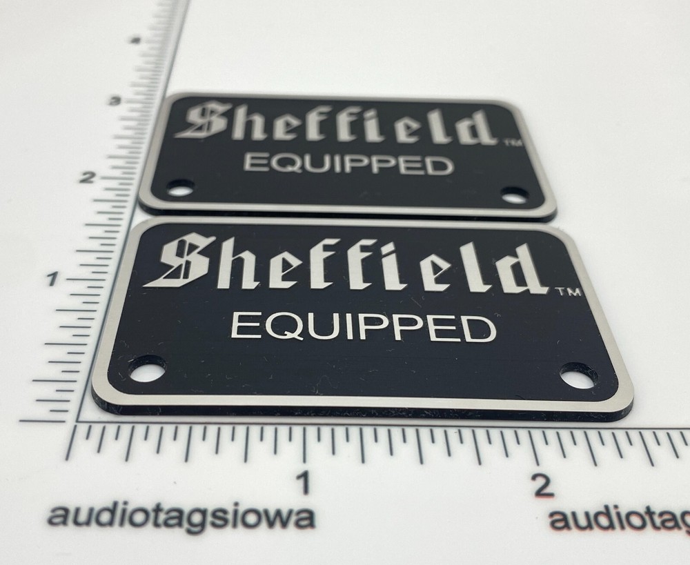 Sheffield Equipped Peavey Speaker Badges Silver Incised Laminated Acrylic Pair