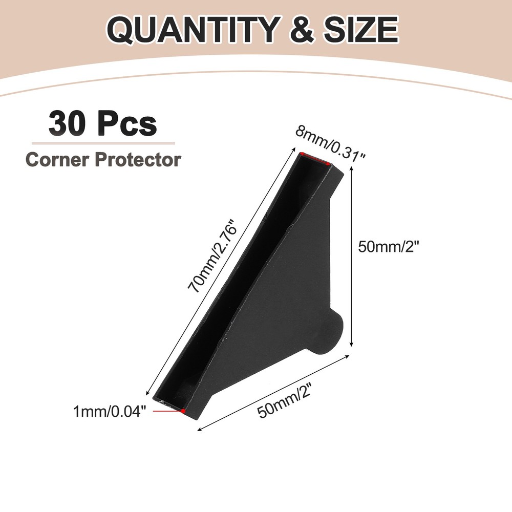 30pcs Black Glass Protective Corners, 0.31x2"