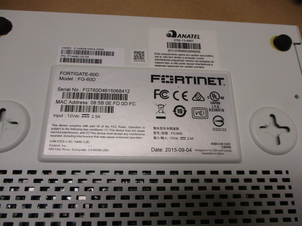 Fortinet FortiGate FG-60D-POE Firewall + Power Adapter Used Untested