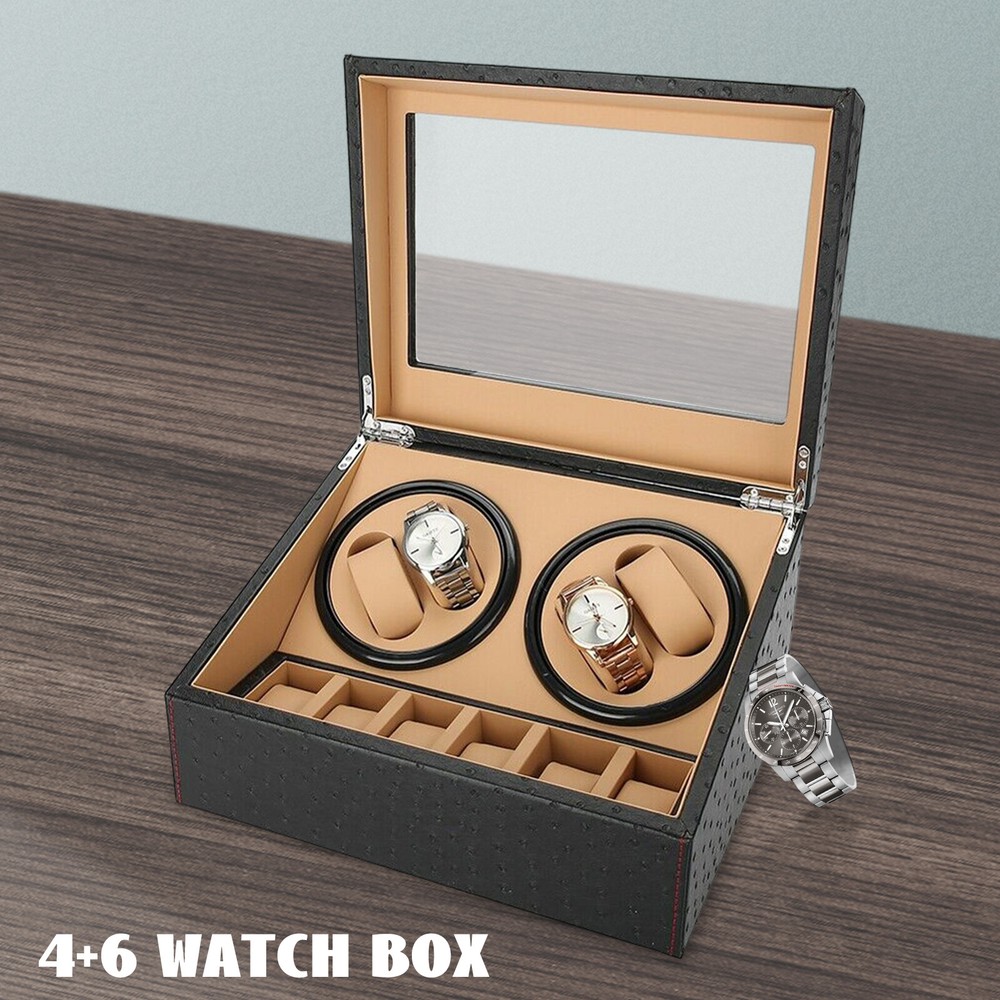Automatic Watch Winder Box Display PU Leather Storage Case 4+6 Rotation Box Gift