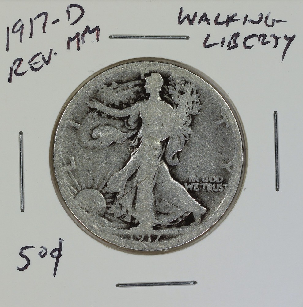 1917-D Reverse MM 50c Silver Walking Liberty Half Dollar