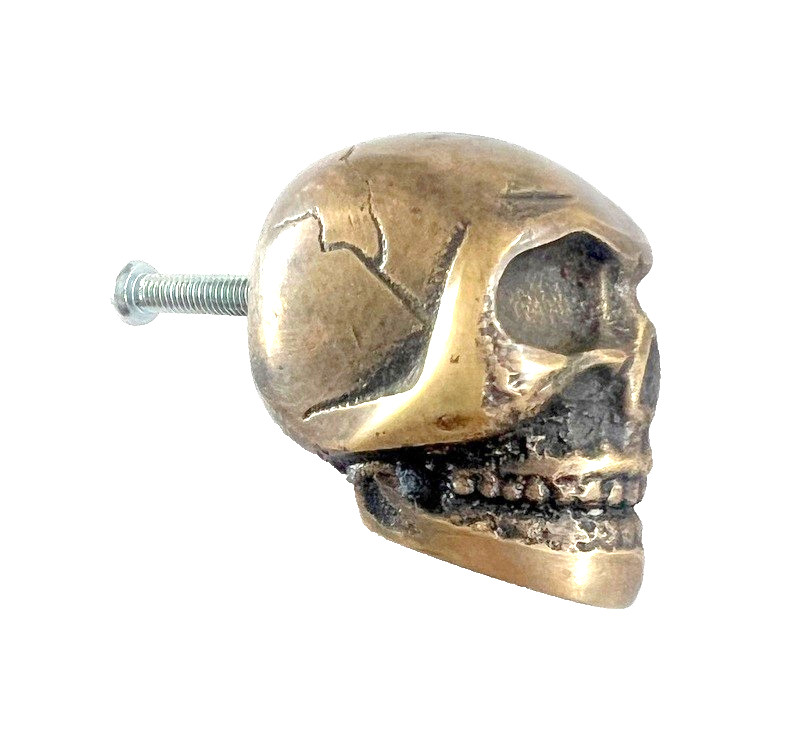 2 medium Skull hardware cabinet Drawer 1.1/2" Gothic Finger Pull Solid Brass