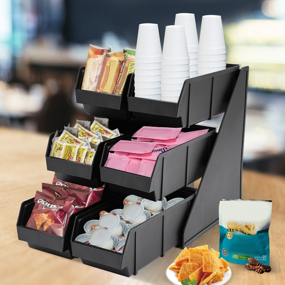 6-Compartment Condiment Organizer Bin - 3-Tier Storage for Coffee & More