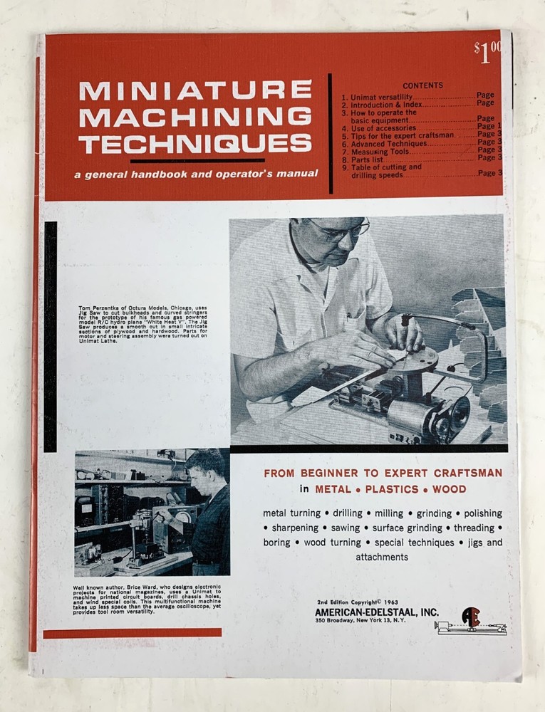 UNIMAT MINIATURE MACHINING TECHNIQUES, new copy book