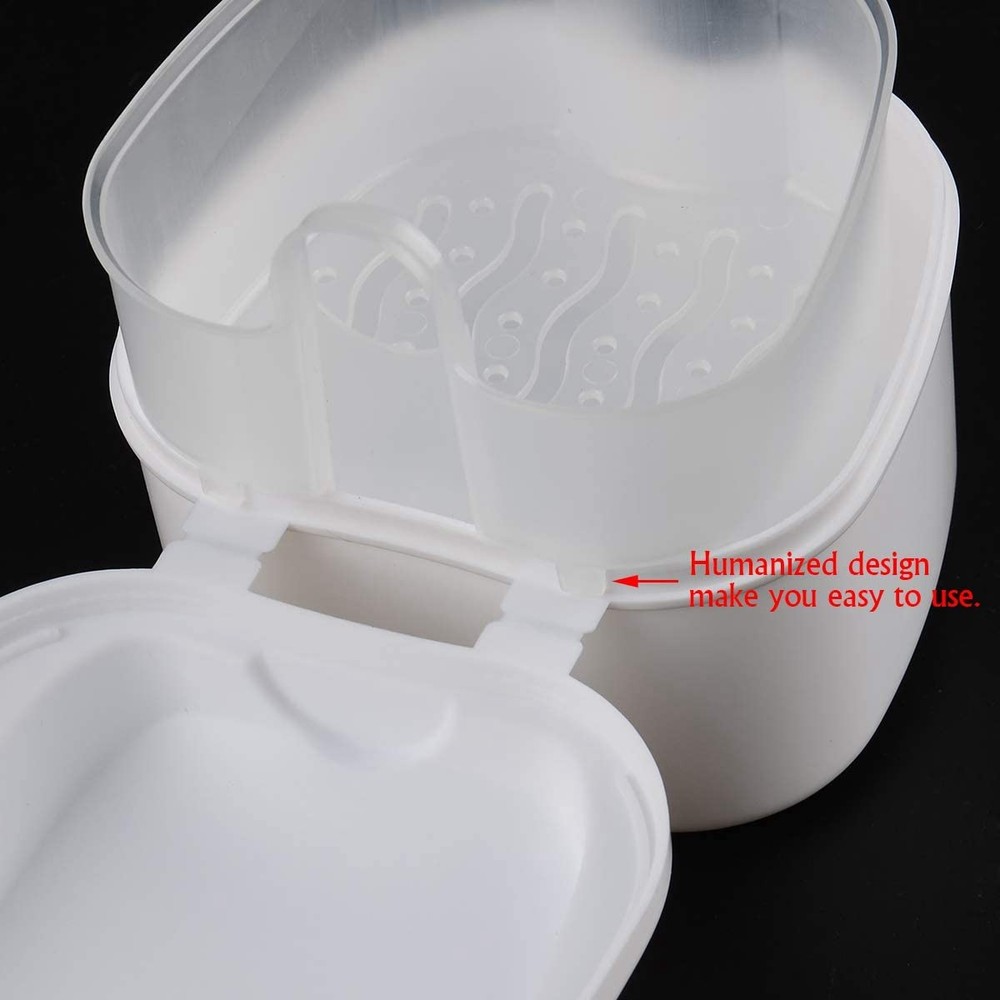 White Denture Case, Denture Cup with Strainer, Denture Bath Box False Teeth3243