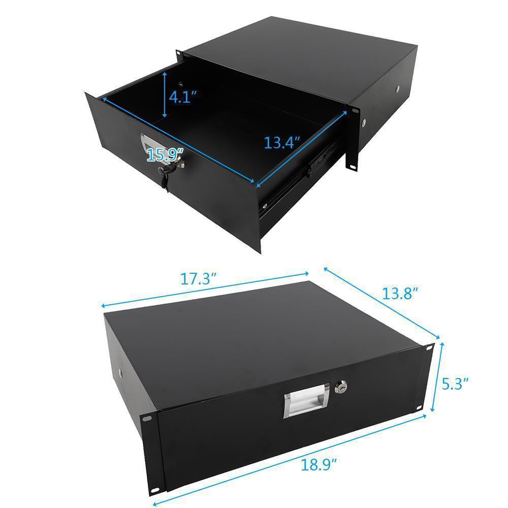 19 Inch Rack Mount DJ Locking Lockable Deep Drawer with Key 3U