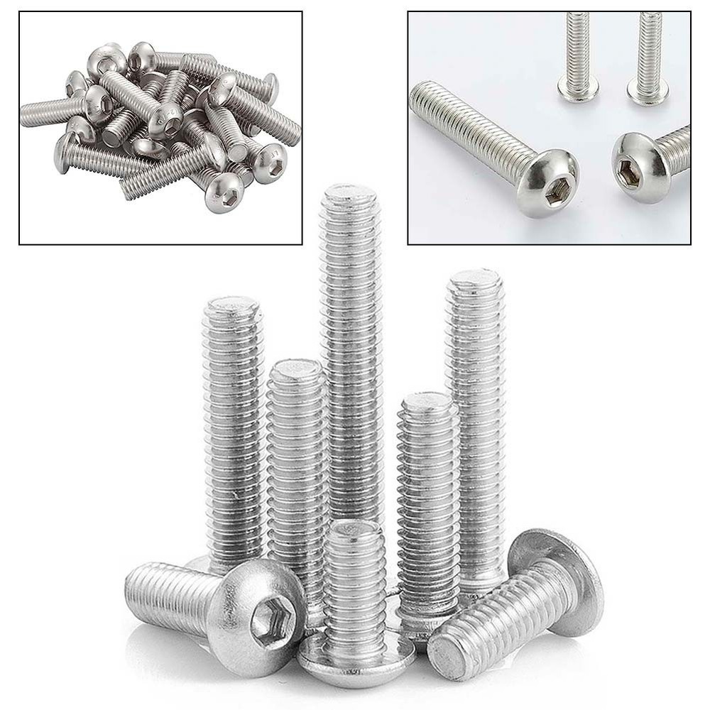 304 Stainless Steel M6 Hex Socket Button Head Bolts Fully Threaded 20 PCS
