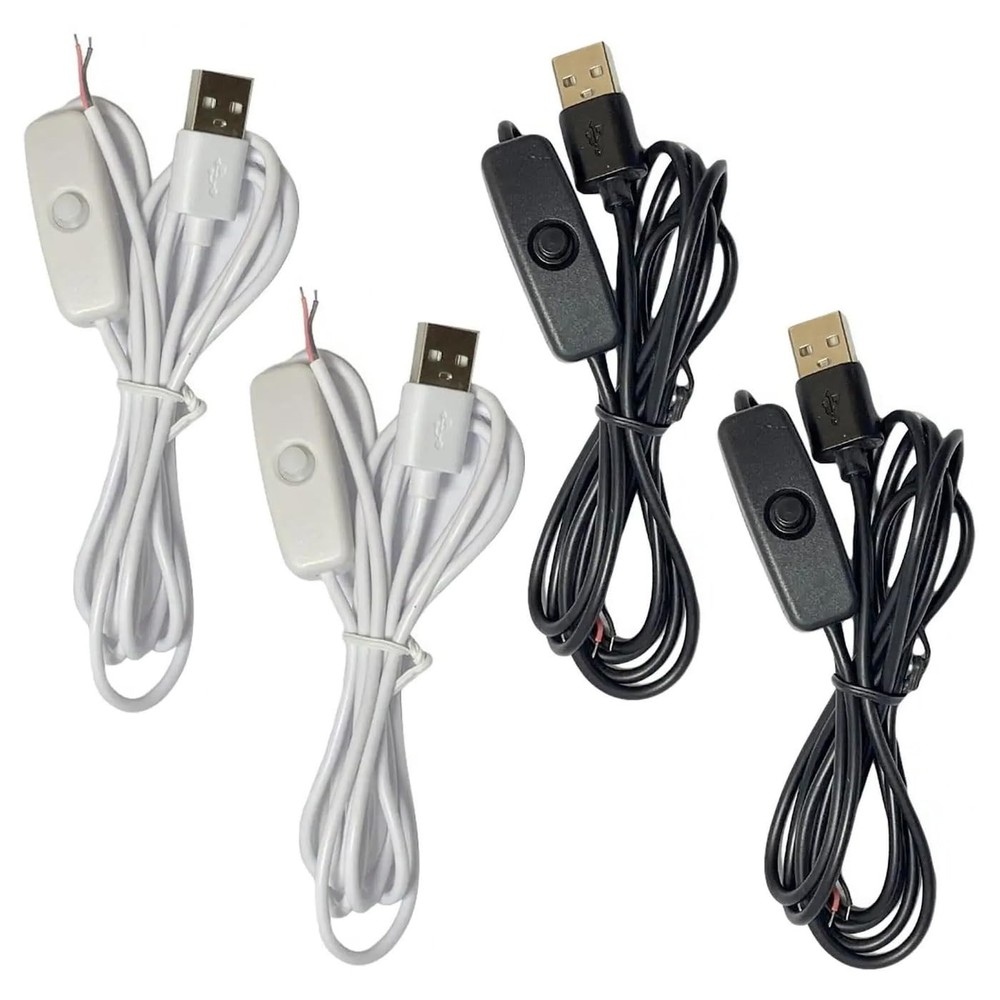 ThtRht 4 Pack USB Extension Cable with Switch On/Off 2 Pin Wire Black