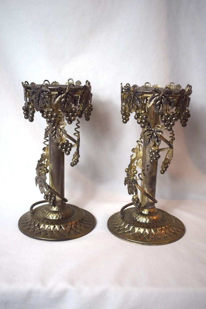Vintage Pair Studio Silversmith Silver Plated Grape Vine Leaves  Candlesticks