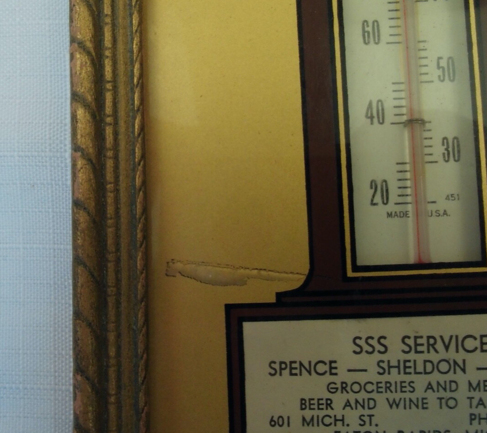 Vintage Reverse Paint Glass Clock/Thermometer with pull down calendar