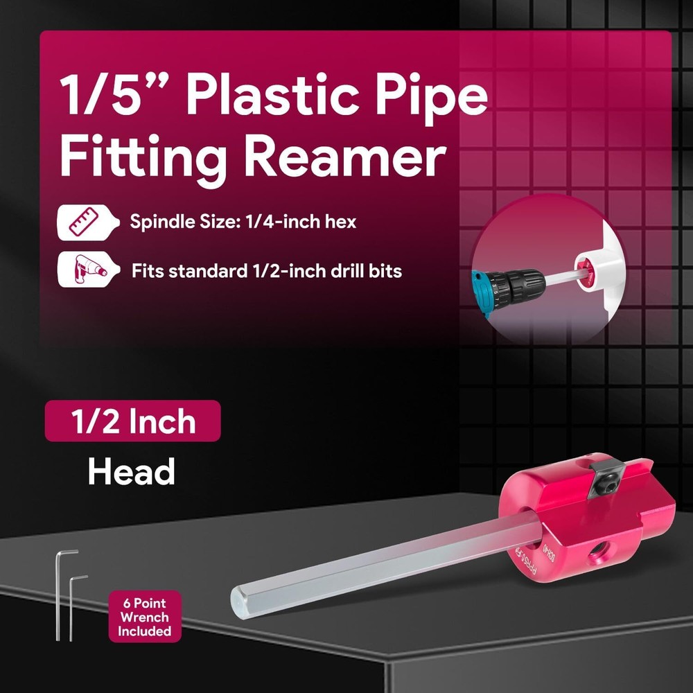 Plastic Pipe Reamer for PVC, CPVC, ABS, with 1/4" Hex Shaft & Carbide Insert