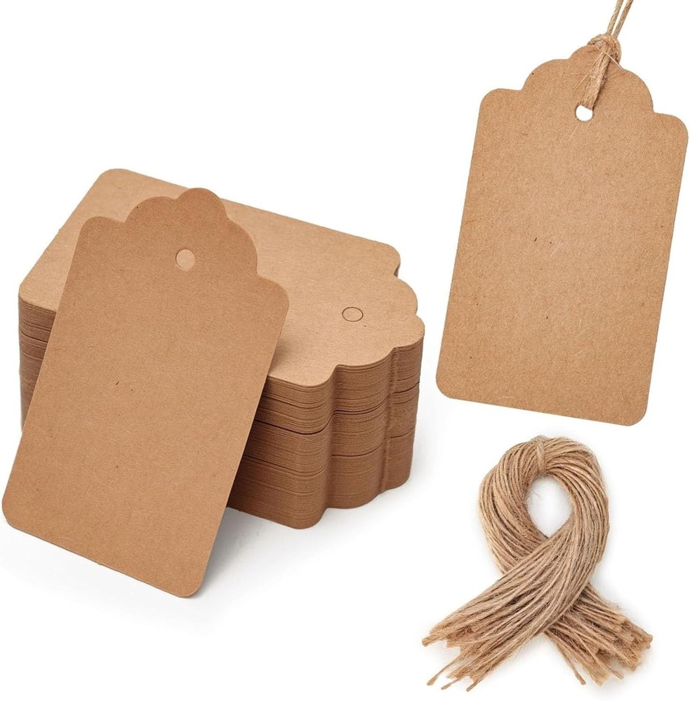 Classic 100 Pack Kraft Gift Tags - Scalloped Design for Holidays & DIY Projects