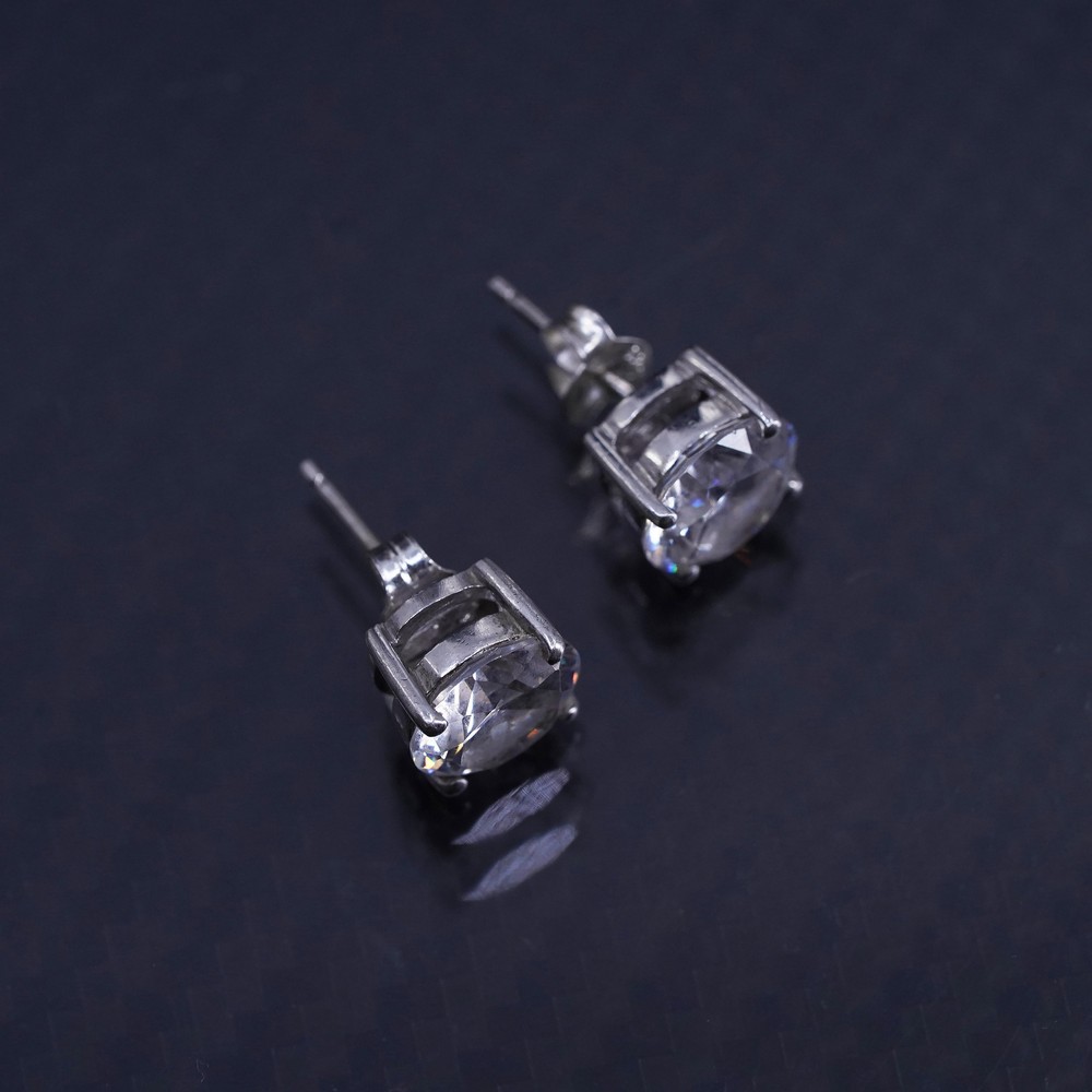 8mm, Vintage sterling silver 925 studs earrings with clear cz