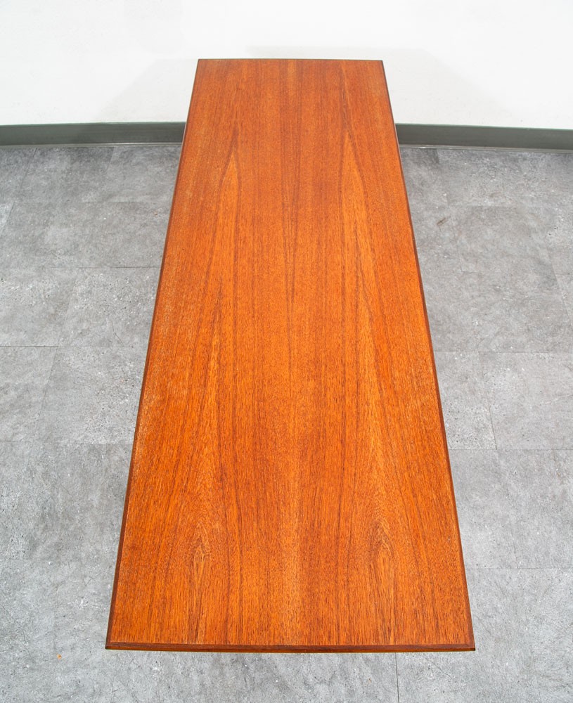 Mid Century Danish Modern Coffee Table Solid Teak Vintage Surfboard Shelf Retro