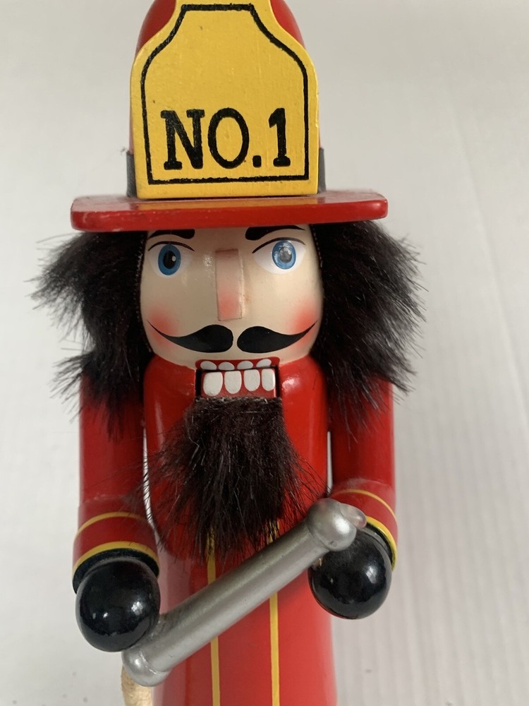 Wooden Fireman with Firehose & Fire Hydrant Nutcracker 10 In Tall