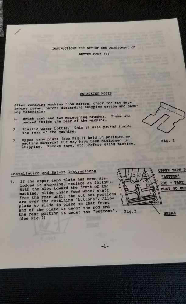 Original Instructions for BETTER PACK 333 PLUS GUMMED TAPE DISPENSER