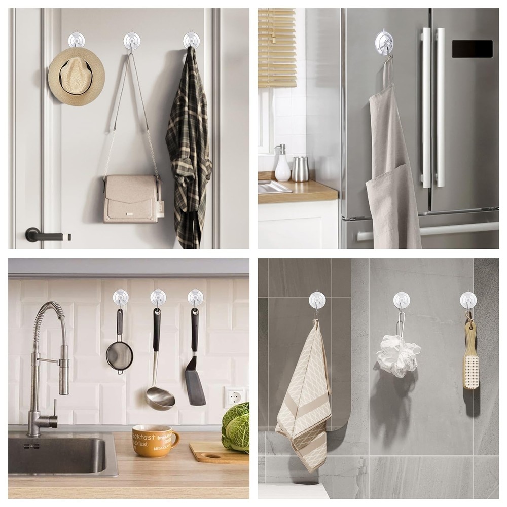 KORCCI Suction Cup Hooks 12Pack - Max Load 10LB, 12pc-Medium Size, Clear