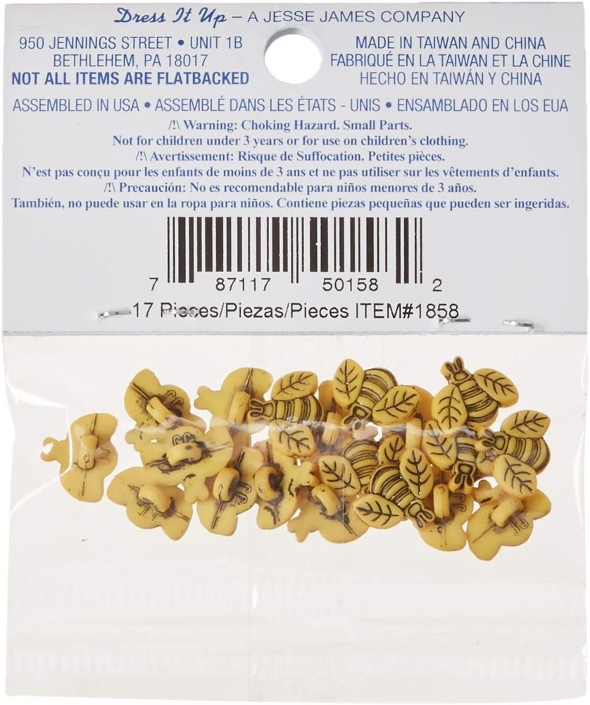 Tiny Bees 20Ct Pack Button, Yellow