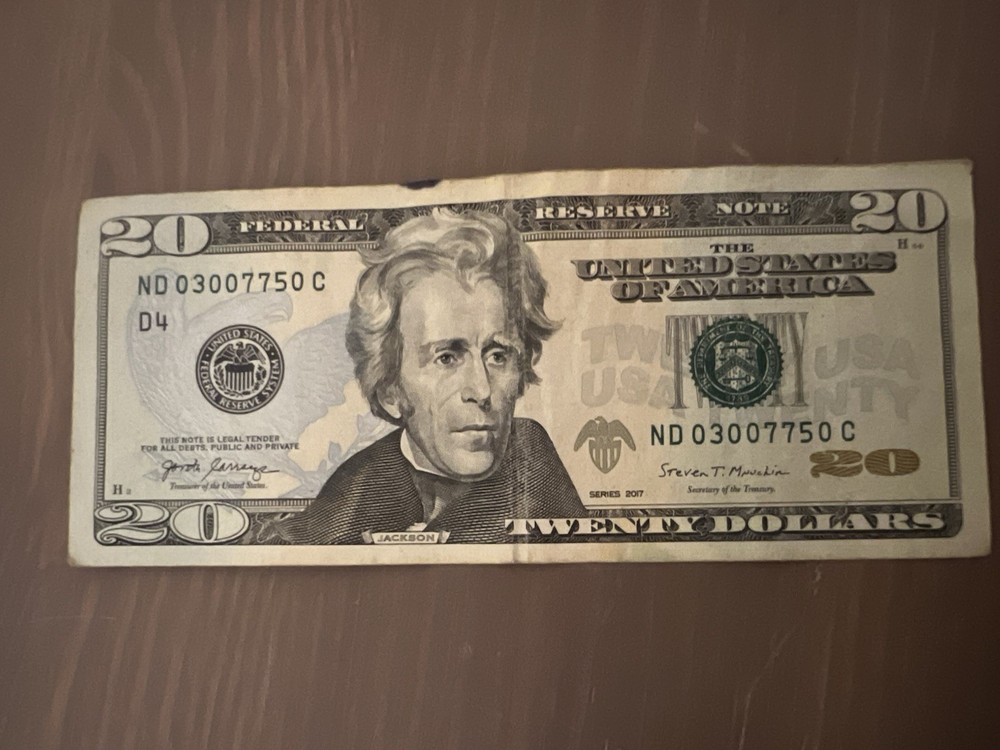 2017 $20 Federal Reserve Note Error Bill Serial ND03007750C Circulated