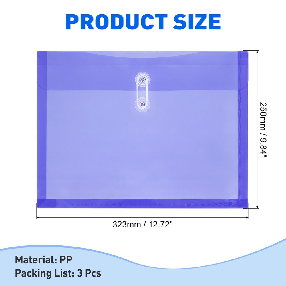 3 Pack Clear Plastic Poly Envelopes, File Folders Document Envelopes, Purple