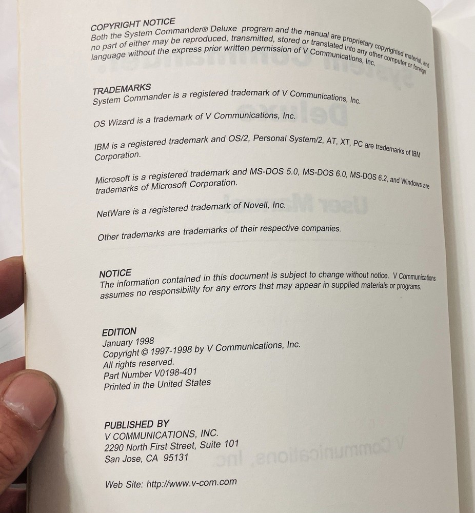 System Commander Deluxe User Manual VCOM Partitioning Guide Windows Linux (1998)