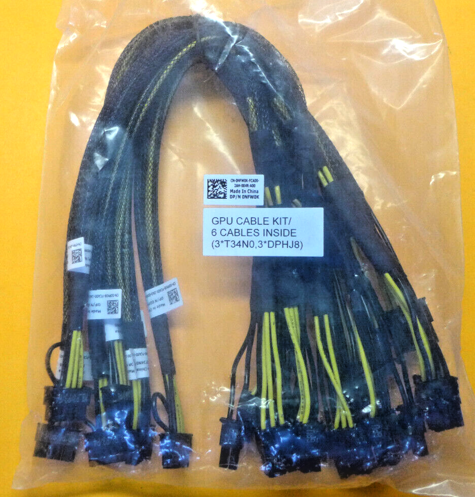 (6 Pack) New Dell PowerEdge Server GPU Riser Power Cable Kit T34N0 DPHJ8 NFW0K
