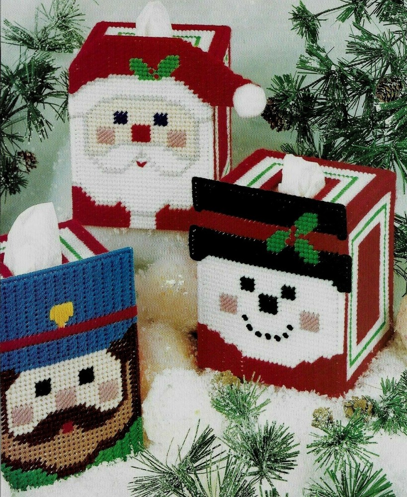 CHEERY FACES TISSUE COVERS SANTA SNOWMAN PLASTIC CANVAS PATTERN INSTRUCTIONS