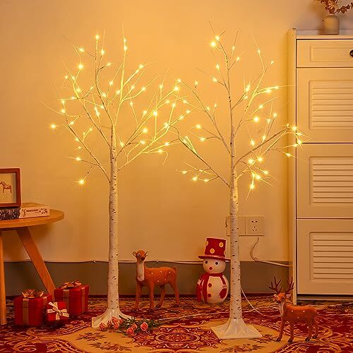 2-Pack 4FT Lighted Birch Tree (Higher Size & Floor 4FT-2PACK Warm White