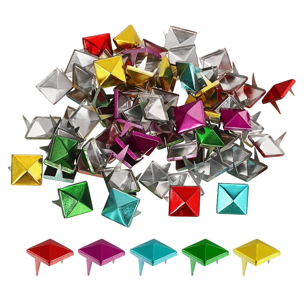100Pcs Square Pyramid Rivets, 10mm Two-Jaw Studs Spikes (5 Colors)