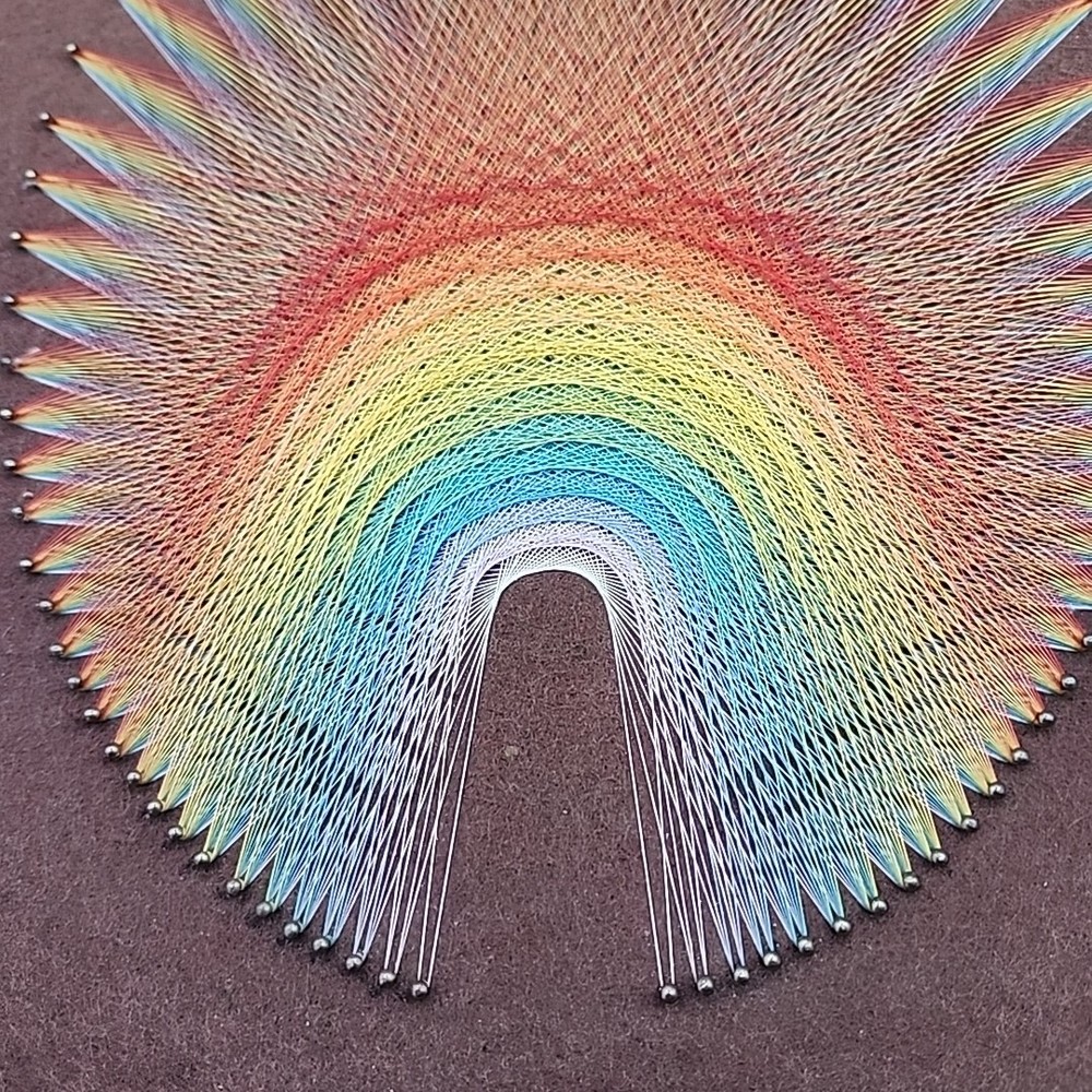 JON KLINE Rainbow "String Mandala" Installation Thread Artwork SIGNED Vtg 16x12"