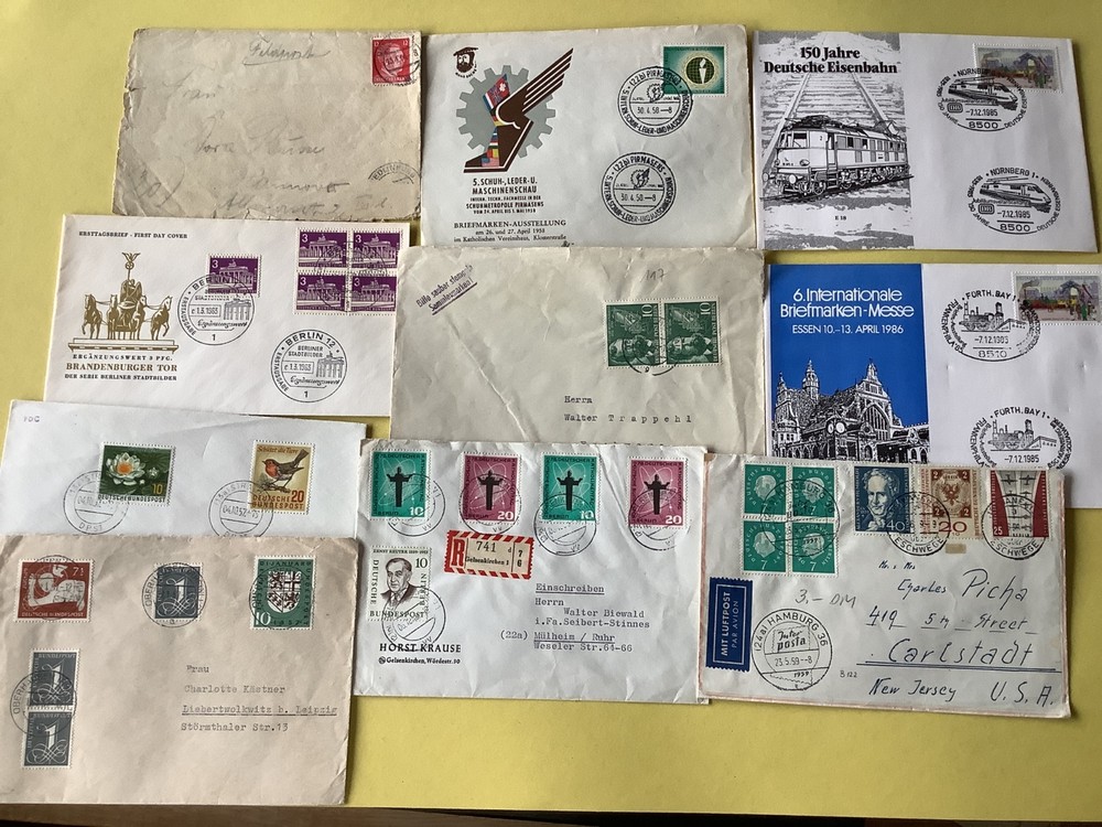 Germany 10 vintage  postal stamps cover items Ref A590