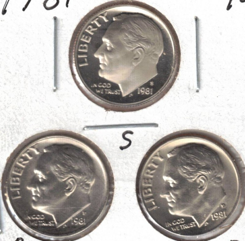 1981 Three Uncirculated Dime Types The San Francisco is From a Proof Set!