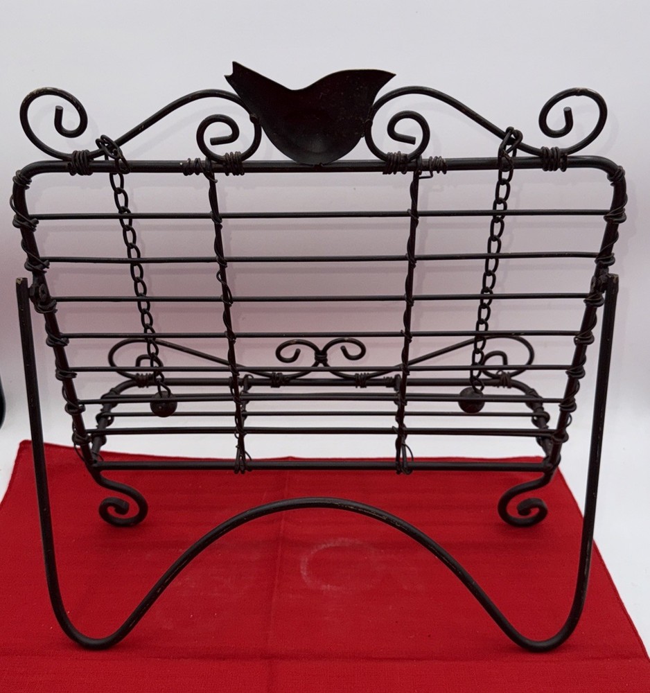 Upper Deck Iron Cookbook Stand Decorative Bird Weighted Chains To Hold Pages