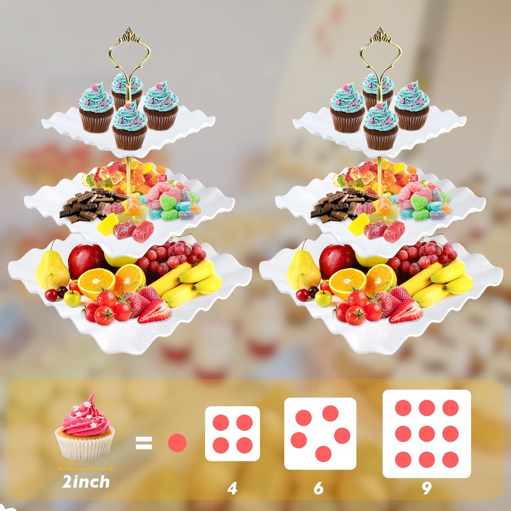 5 Pc Cupcake Stand Set - 2 Large 3-Tier Stands & 3 Rectangular Appetizer Plates