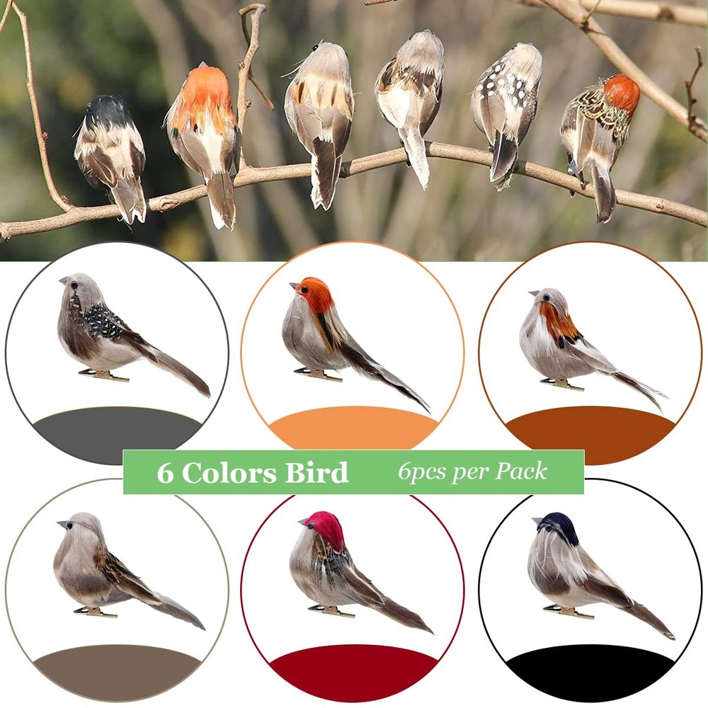 6pcs Artificial Birds Realistic 3.9-Inch Simulation Foam Feather Sparrow Bird...