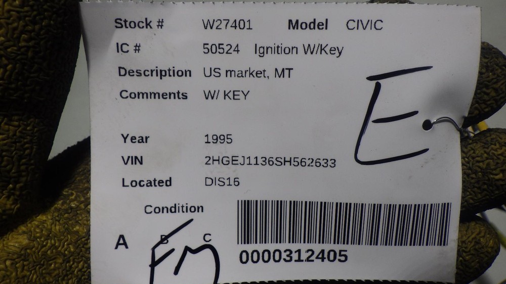 95 HONDA CIVIC Ignition W/Key