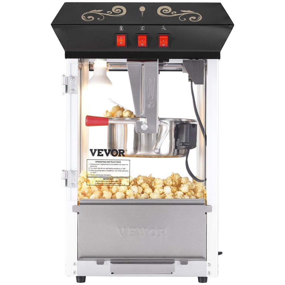 850W 8oz 48Cup Popcorn Popper Machine & Countertop Popcorn Maker Black