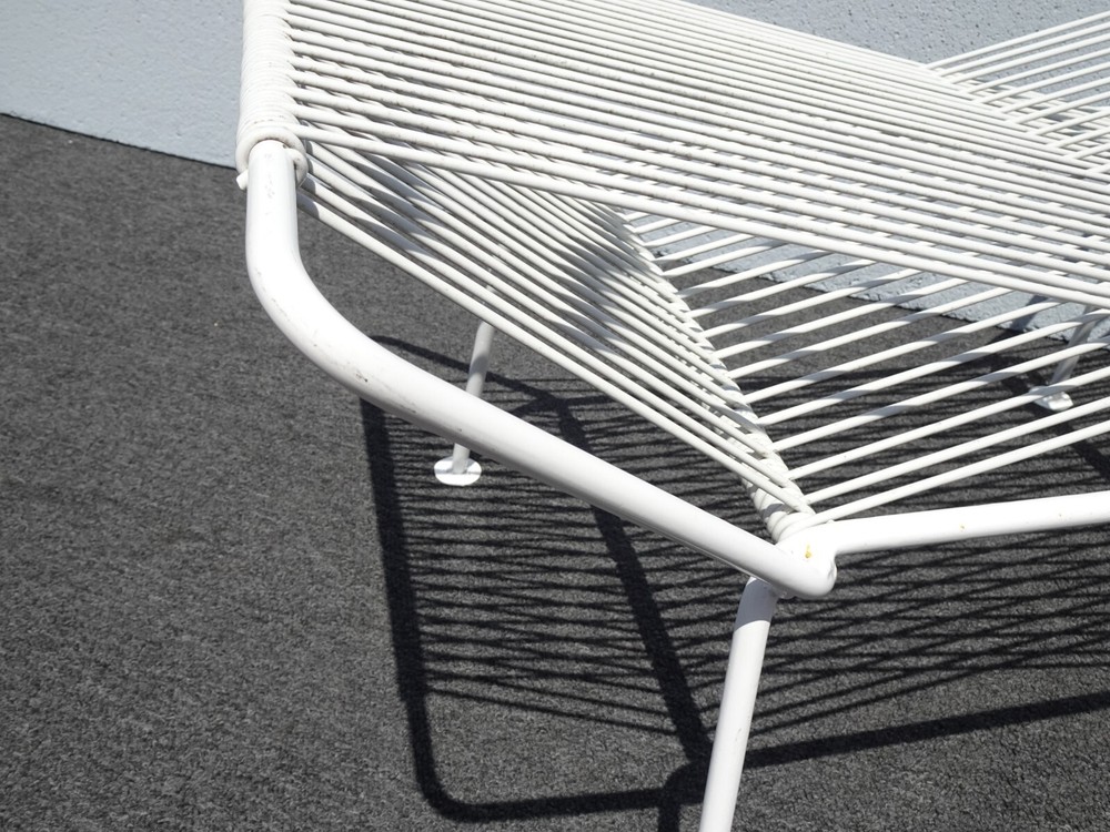 Vintage Mid Century Modern White Rubber Webbed Bench