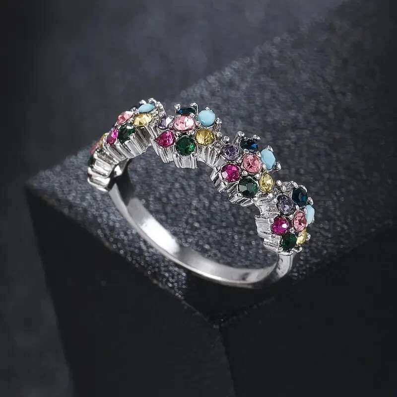 925 Sterling Silver Multicolor Garnet Amethyst Wedding Engagement Ring Size 8