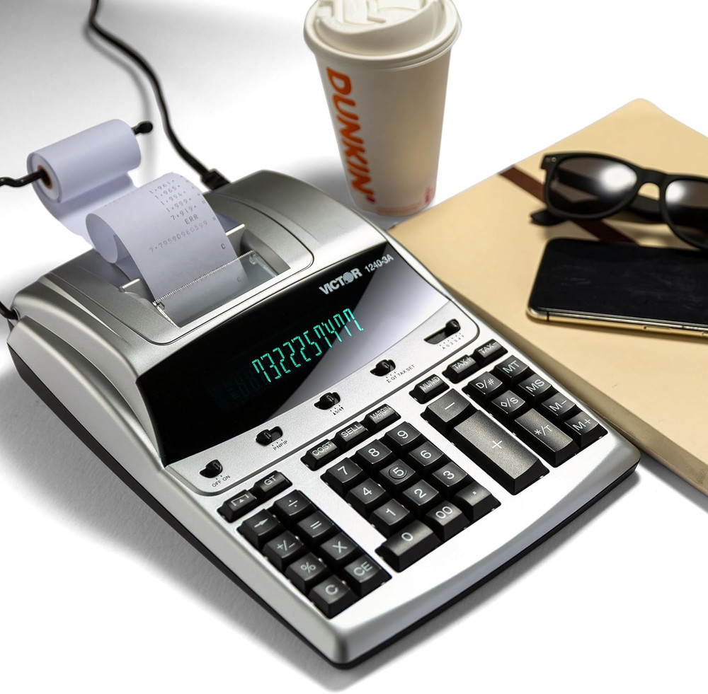 12-Digit Desktop Adding Machine, Large Easy to Read Display, Tape Print Out with
