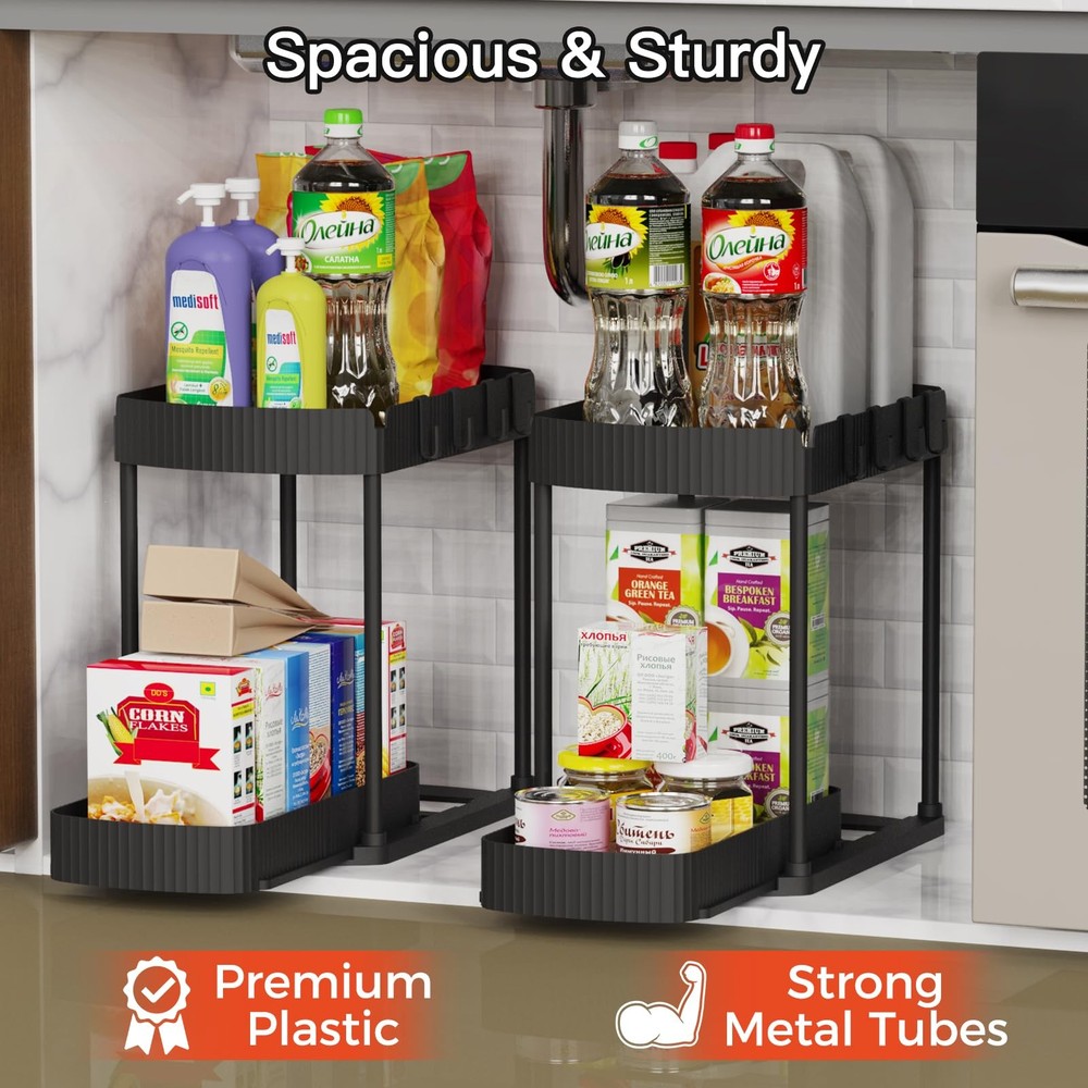 Ukeetap Multi-Purpose Pull-Out Storage Organizers, Under 12.8 Inch, Black