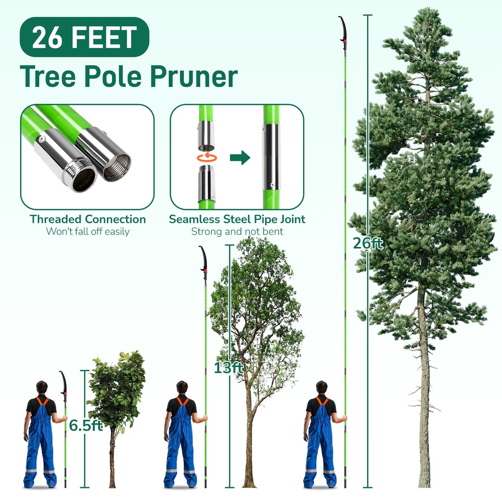 26' Manual Pole Saw Lightweight Tree Trimmers Long Handle Pruner Set Sharp Blade