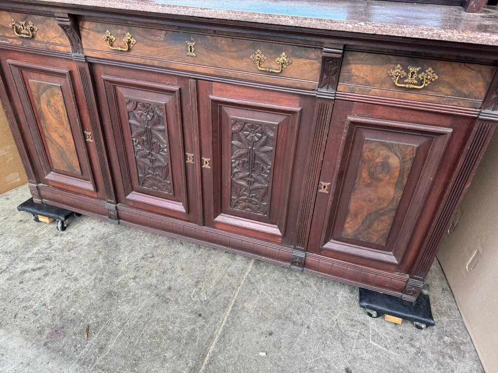 WALNUT AND BURL CARVED SIDEBOARD