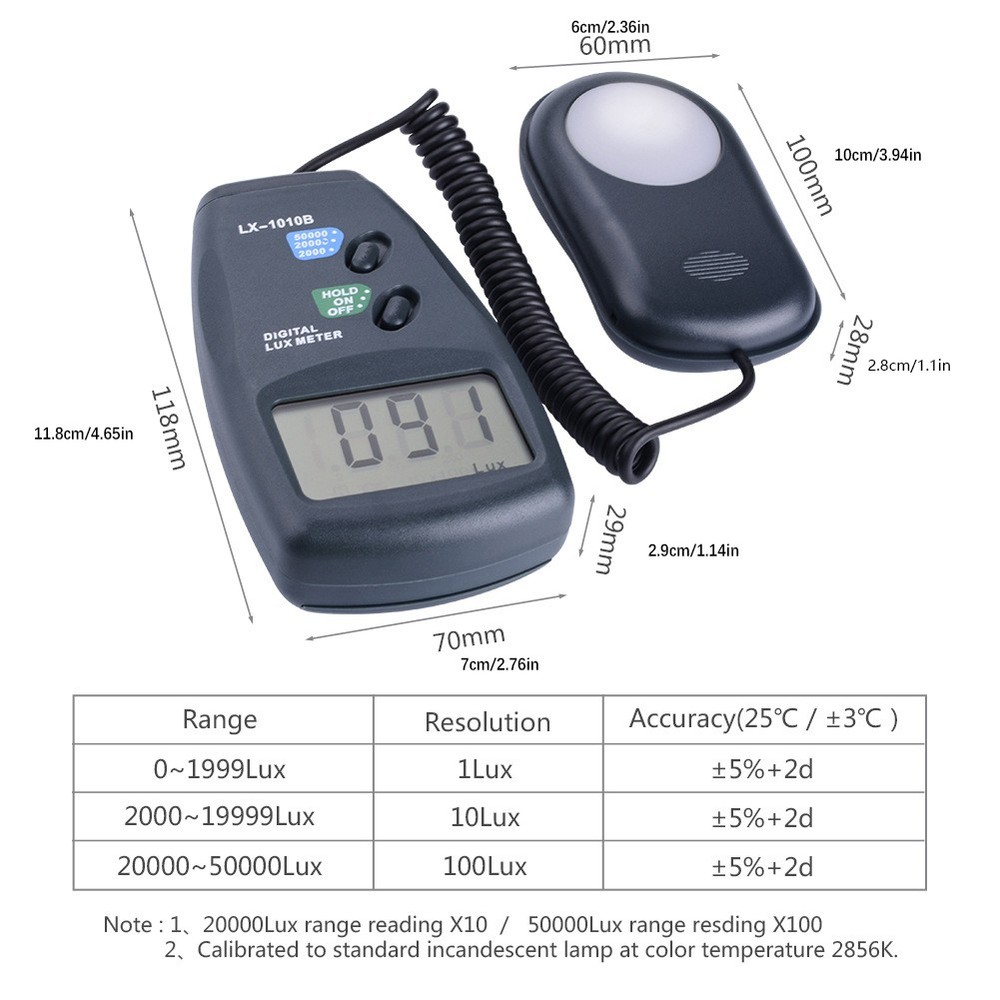 12-Digit LCD Display Digital Light Meter LX-1010B illuminance Meter Tool