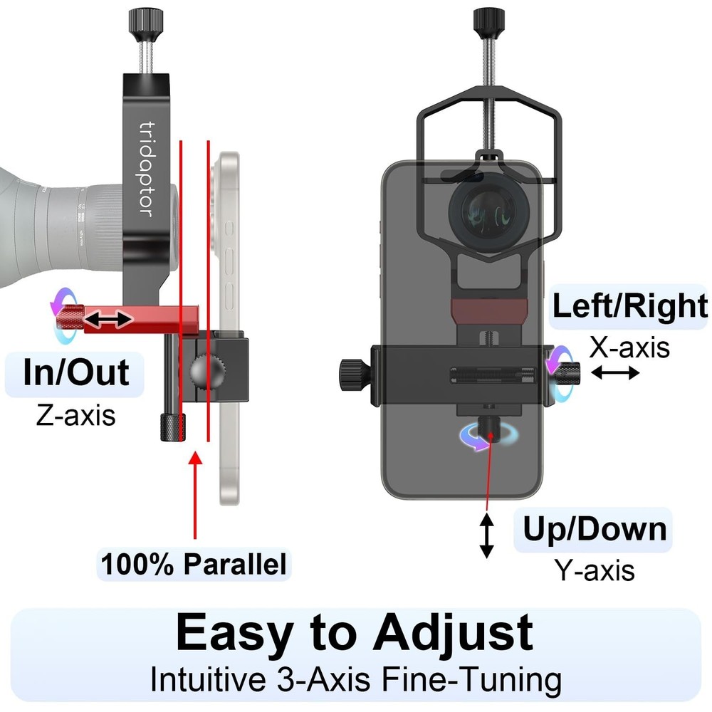 tridaptor - Universal Phone Scope Digiscoping Adapter|High-Precision XYZ Meta...
